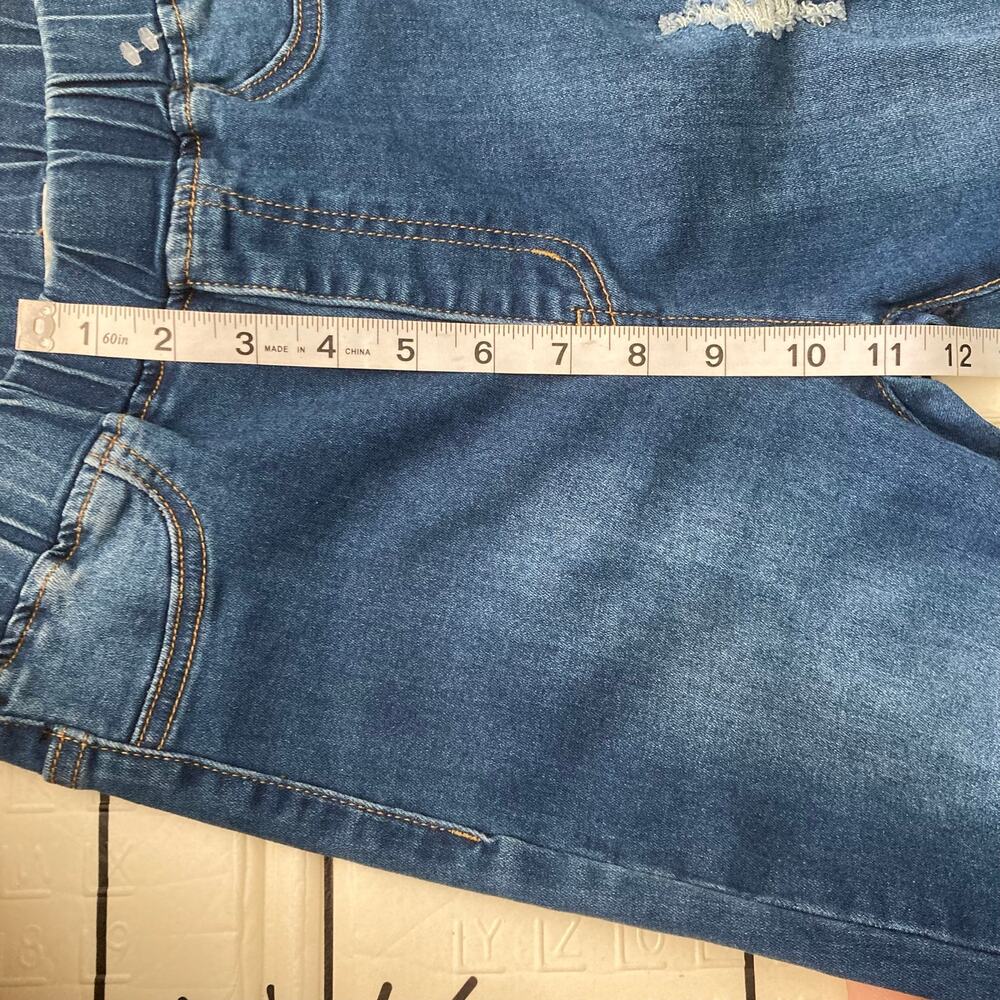 Aaron & Amber Elastic Waist Bell Bottom Dark Wash Distressed Jeans Western 24 - Picture 11 of 14